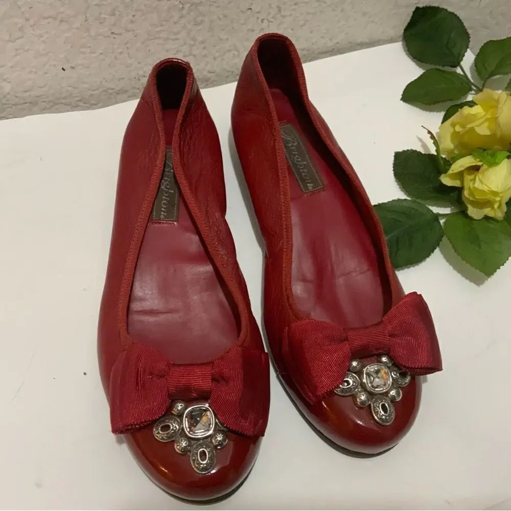 BRIGHTON RED LEATHER BALLET FLATS BOW Sz 7.5